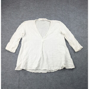 Cobblestone Italy Blouse Women Medium Linen Gauze Knit Coastal Lagenlook Relaxed
